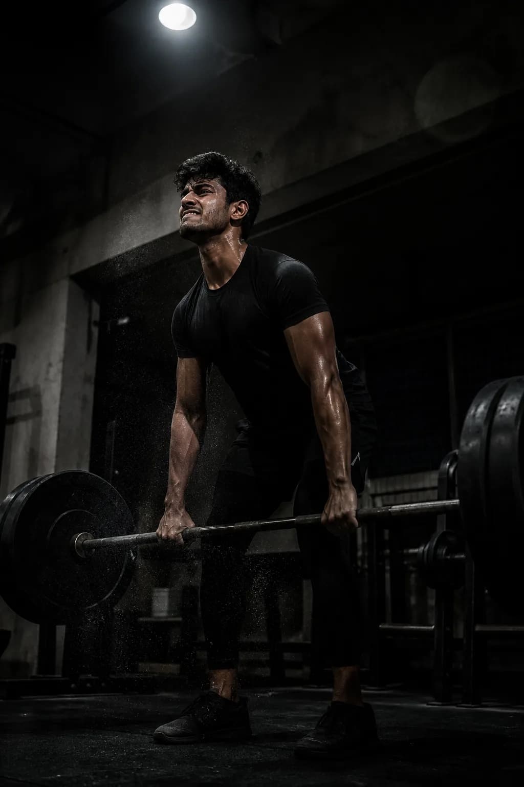 Lifter deadlifting in NVRR reinforced training tights and tee